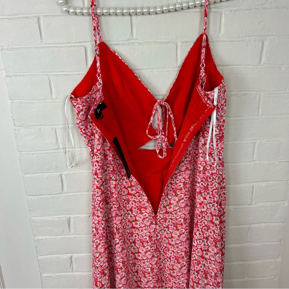 NWT Lulus Intricate Sweetness Red Floral Tie Front Sleeveless Midi Dress Size L - Picture 12 of 14